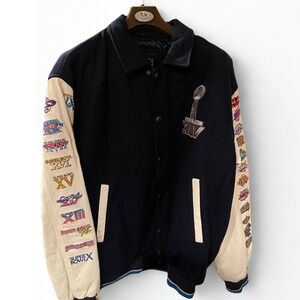 NFL Super Bowl XLV Varsity Jacket XL Leather Sleeve Embroidered Patches Vintage